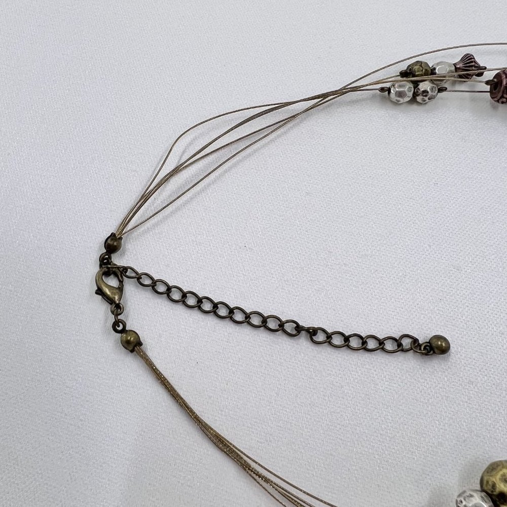 NWOT – Antiqued Gold Tone Five Strand Wire 20” Necklace w/ Tri-Colored Beading - Picture 6 of 6